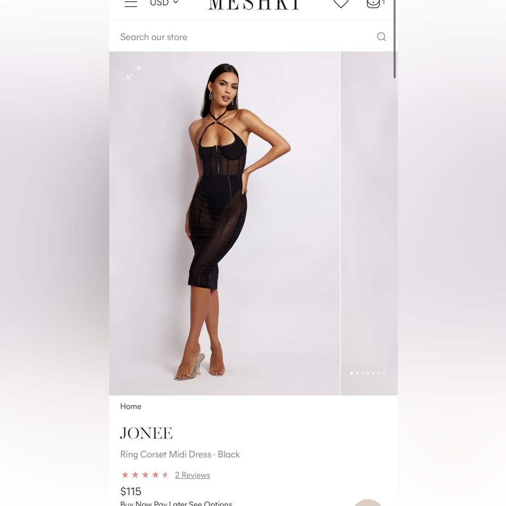 XS Meshki JONEE Ring Corset Midi Dress - Black